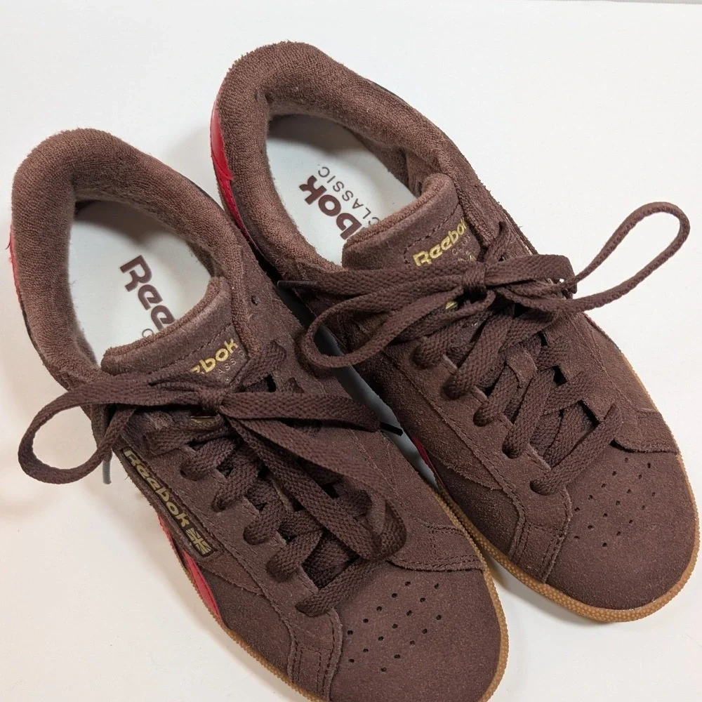 Reebok Club C 85 Brown Red Suede Gum‎ Sole Low Top Womens 6 Skater Sporty Urban
